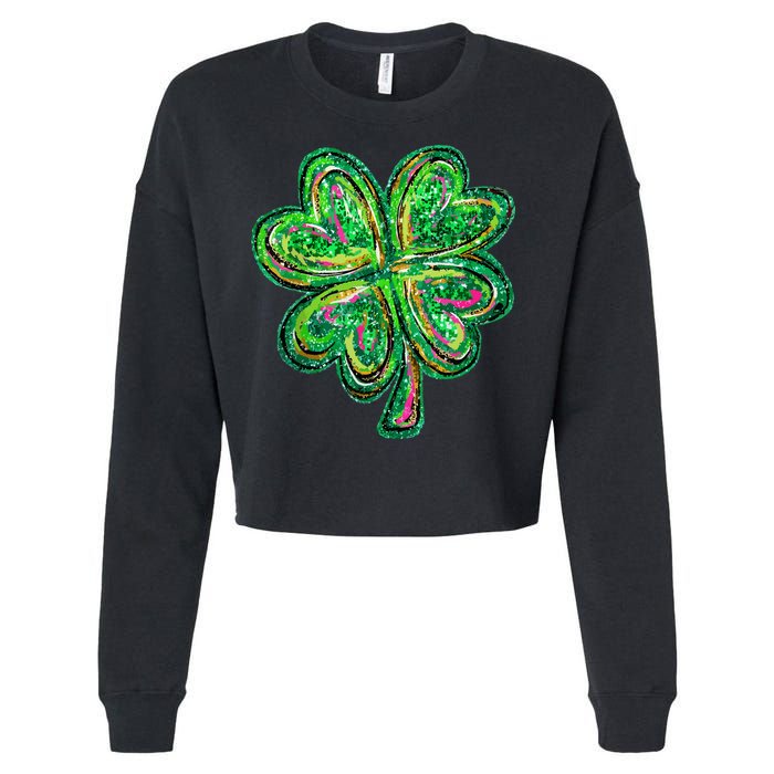 Shamrock Effect St Patricks Day Four Leaf Clover Cropped Pullover Crew