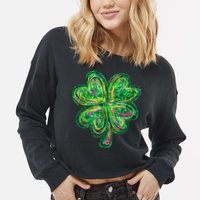 Shamrock Effect St Patricks Day Four Leaf Clover Cropped Pullover Crew