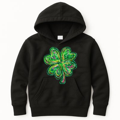 Shamrock Effect St Patricks Day Four Leaf Clover Kids Hoodie