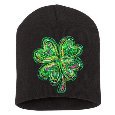 Shamrock Effect St Patricks Day Four Leaf Clover Short Acrylic Beanie
