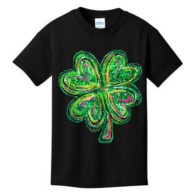 Shamrock Effect St Patricks Day Four Leaf Clover Kids T-Shirt