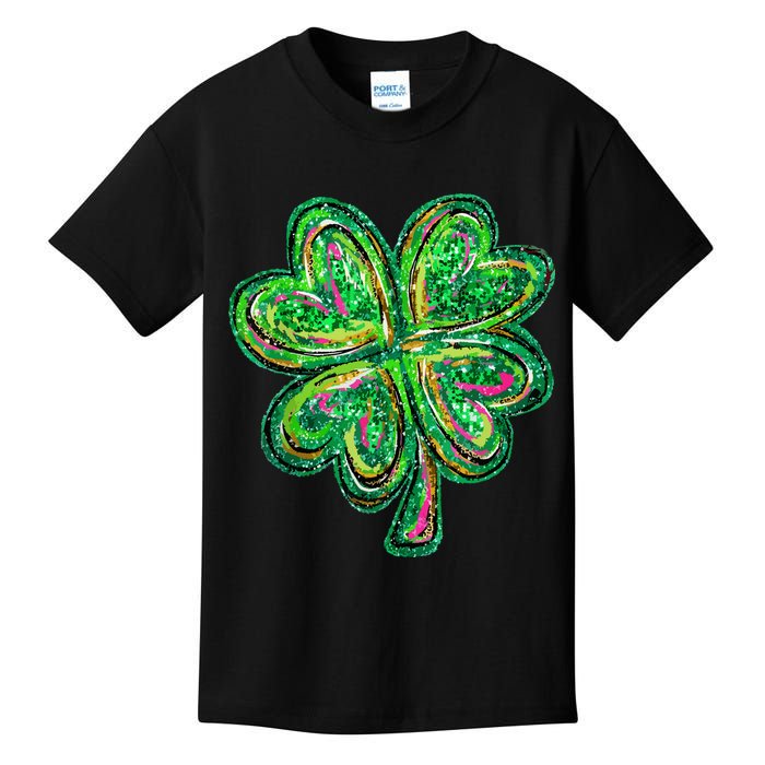 Shamrock Effect St Patricks Day Four Leaf Clover Kids T-Shirt