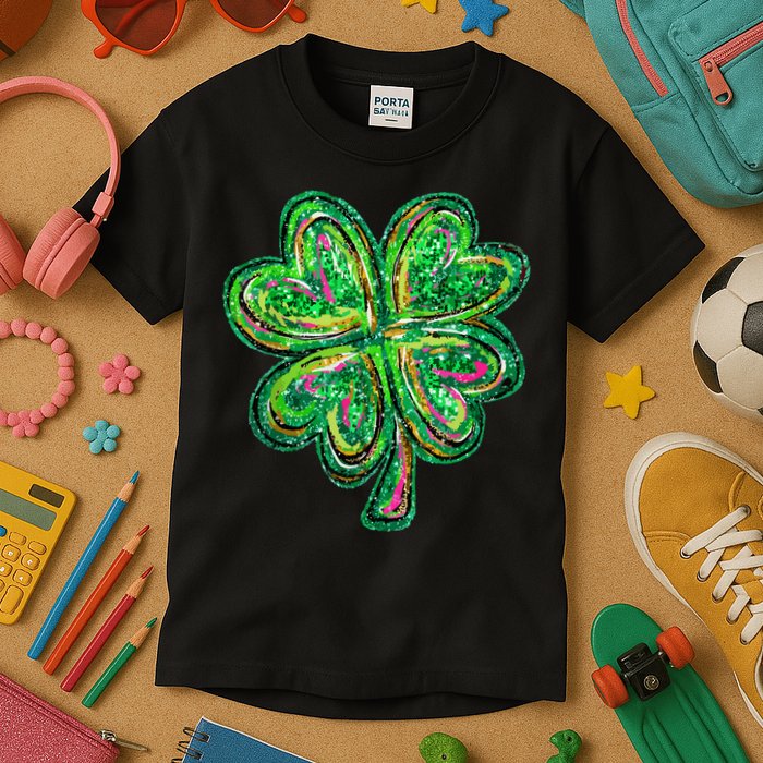 Shamrock Effect St Patricks Day Four Leaf Clover Kids T-Shirt