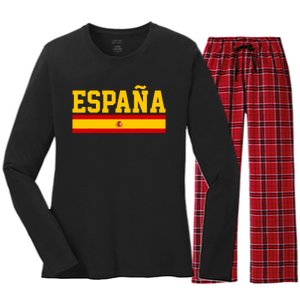 Spain Espana Spanish Flag Pride Sports Fan Soccer Gift Women's Long Sleeve Flannel Pajama Set 