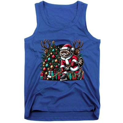 Santa Exotic Shorthair Cat Playing Hockey Christmas Gift Tank Top