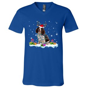 Santa English Springer Spaniel Christmas Santa Reindeer Dog Great Gift V-Neck T-Shirt