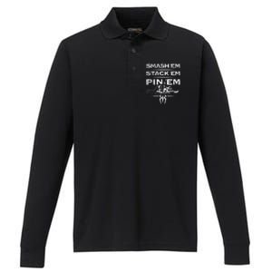 Smash Em Stack Em Pin Em Performance Long Sleeve Polo