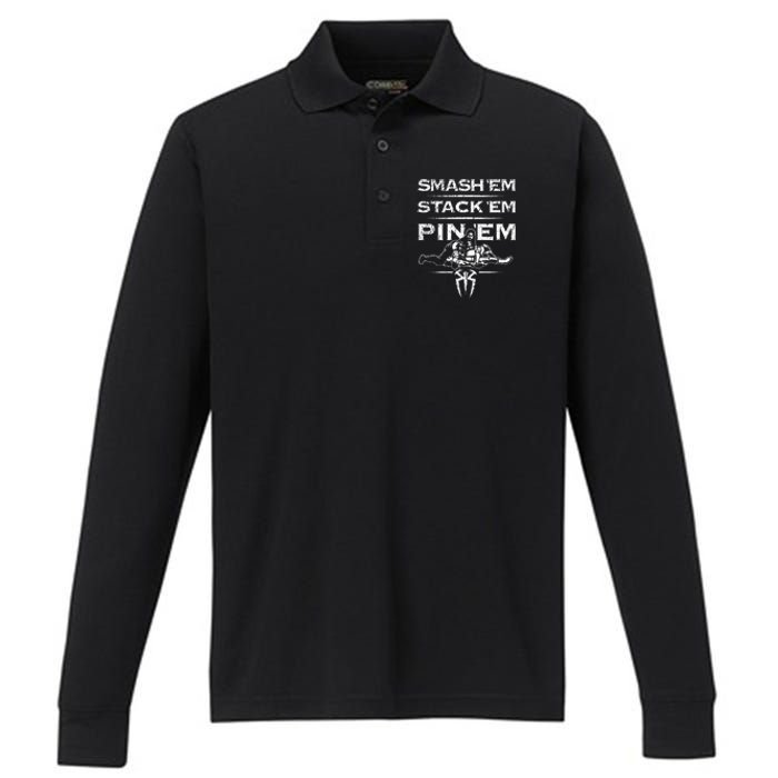 Smash Em Stack Em Pin Em Performance Long Sleeve Polo