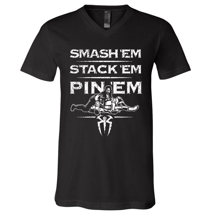 Smash Em Stack Em Pin Em V-Neck T-Shirt