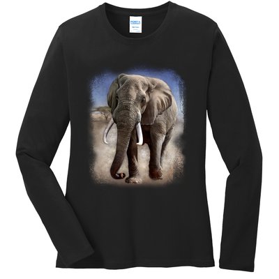 Safari Elephant Ladies Long Sleeve Shirt