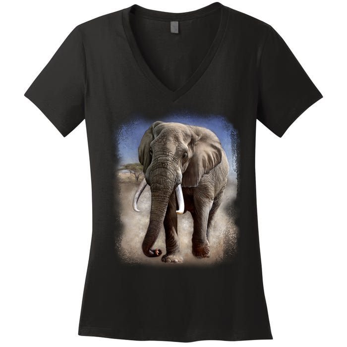 Safari Elephant Women's V-Neck T-Shirt