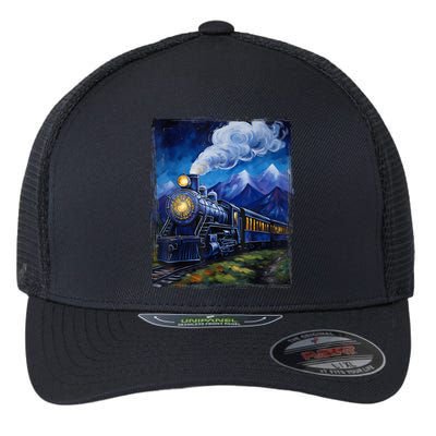 Steam Engine Steam Train Vintage Van Gogh Locomotive Flexfit Unipanel Trucker Cap