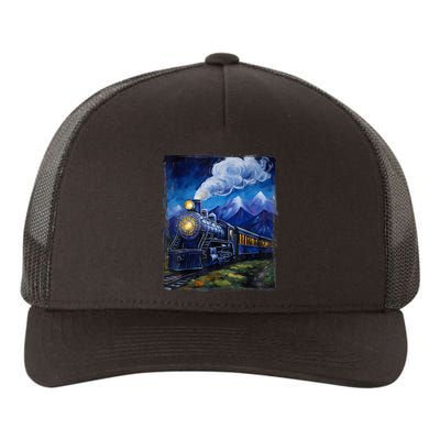 Steam Engine Steam Train Vintage Van Gogh Locomotive Yupoong Adult 5-Panel Trucker Hat