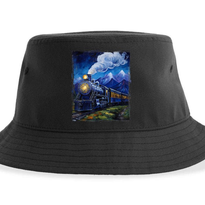 Steam Engine Steam Train Vintage Van Gogh Locomotive Sustainable Bucket Hat