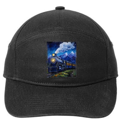 Steam Engine Steam Train Vintage Van Gogh Locomotive 7-Panel Snapback Hat