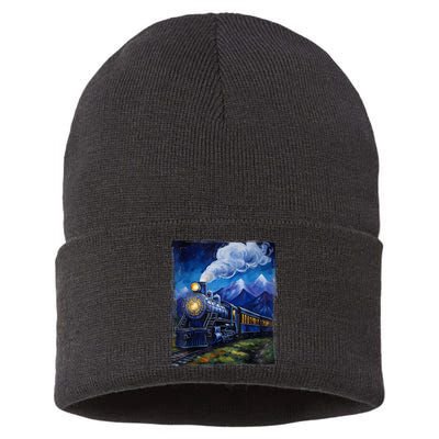 Steam Engine Steam Train Vintage Van Gogh Locomotive Sustainable Knit Beanie