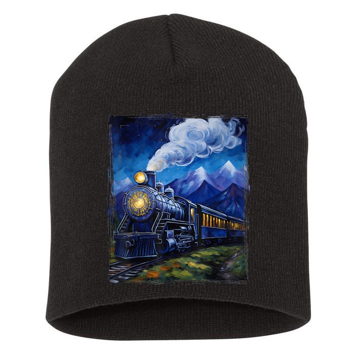 Steam Engine Steam Train Vintage Van Gogh Locomotive Short Acrylic Beanie