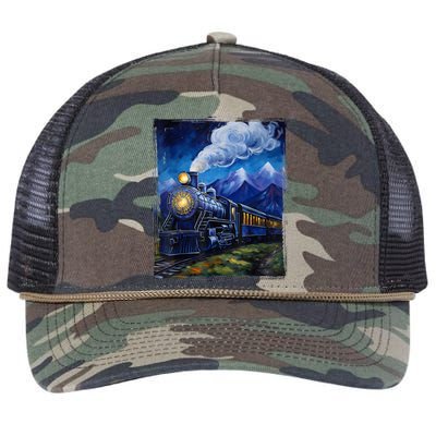 Steam Engine Steam Train Vintage Van Gogh Locomotive Retro Rope Trucker Hat Cap