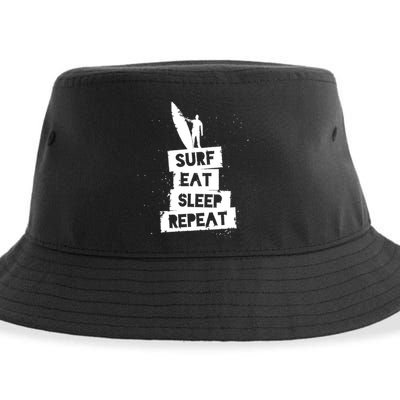 Surf Eat Sleep Repeat Retro Vintage Surfer Sustainable Bucket Hat