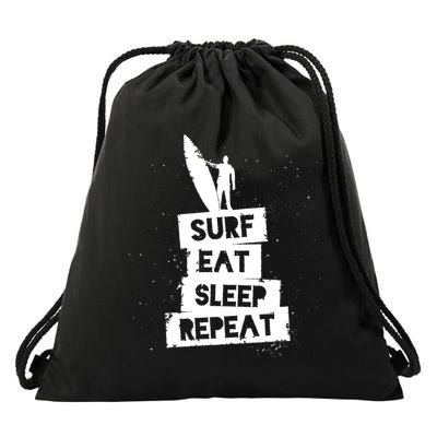 Surf Eat Sleep Repeat Retro Vintage Surfer Drawstring Bag