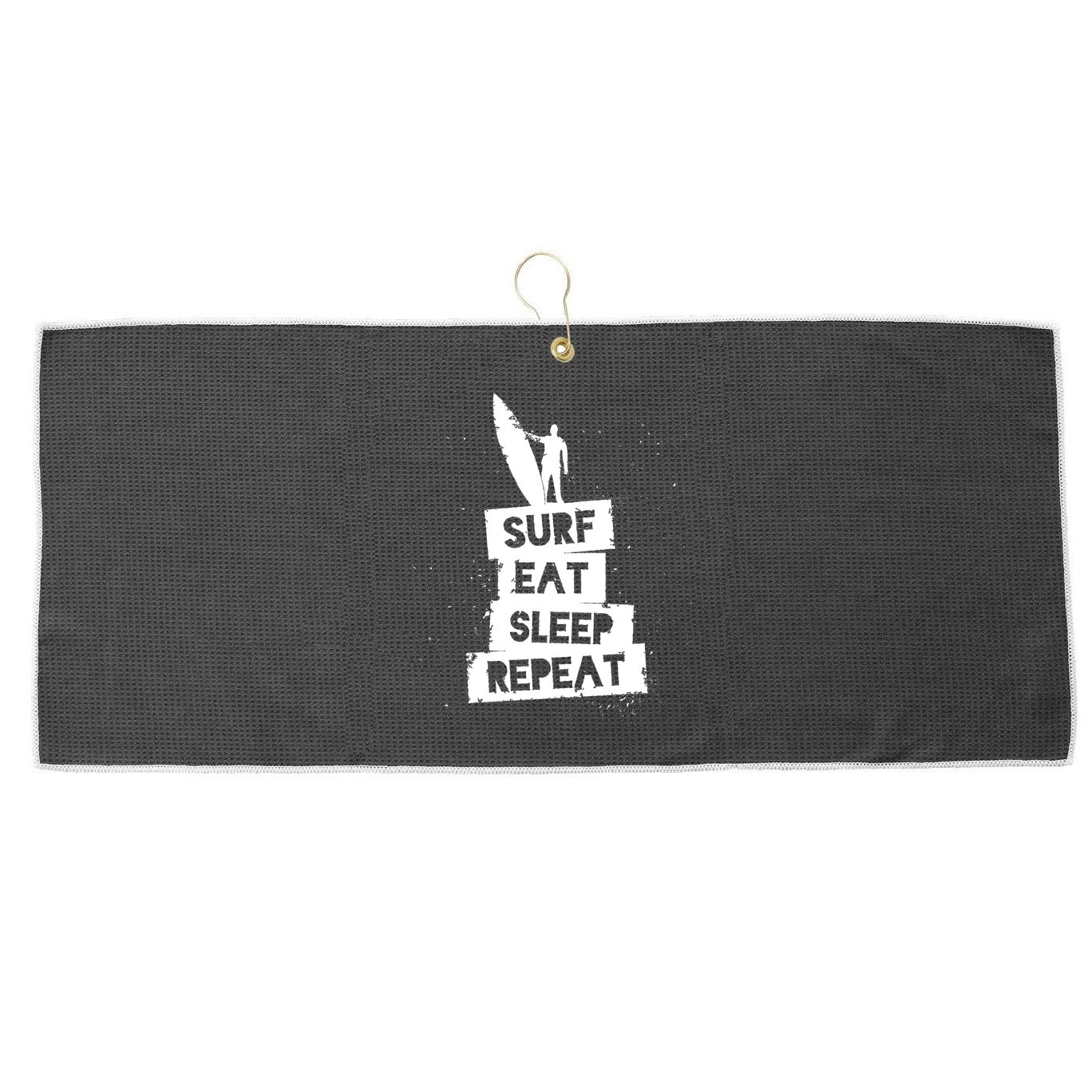 Surf Eat Sleep Repeat Retro Vintage Surfer Large Microfiber Waffle Golf Towel