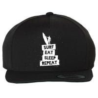 Surf Eat Sleep Repeat Retro Vintage Surfer Wool Snapback Cap