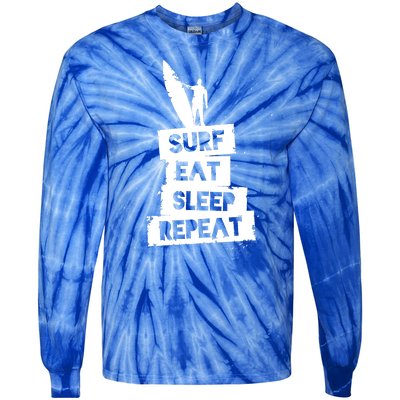 Surf Eat Sleep Repeat Retro Vintage Surfer Tie-Dye Long Sleeve Shirt