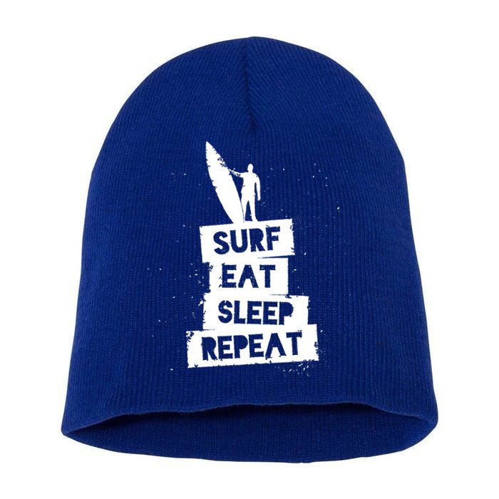 Surf Eat Sleep Repeat Retro Vintage Surfer Short Acrylic Beanie