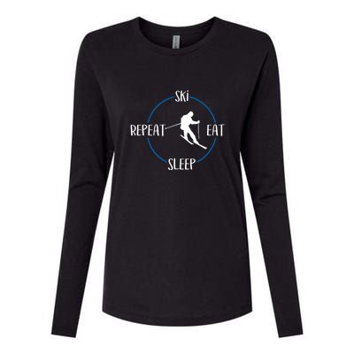 Ski Eat Sleep Repeat And Downhill Skiers Gift For Skiers Womens Cotton Relaxed Long Sleeve T-Shirt