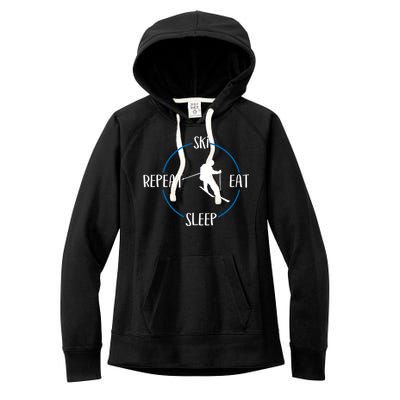 Ski Eat Sleep Repeat And Downhill Skiers Gift For Skiers Women's Fleece Hoodie