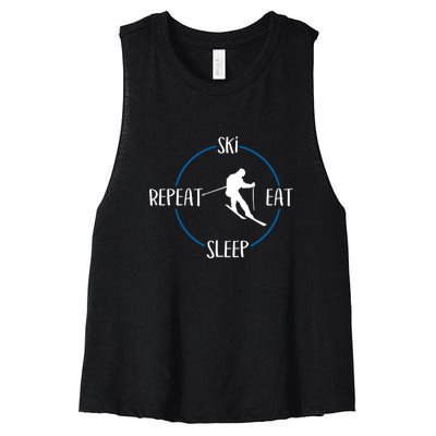 Ski Eat Sleep Repeat And Downhill Skiers Gift For Skiers Women's Racerback Cropped Tank