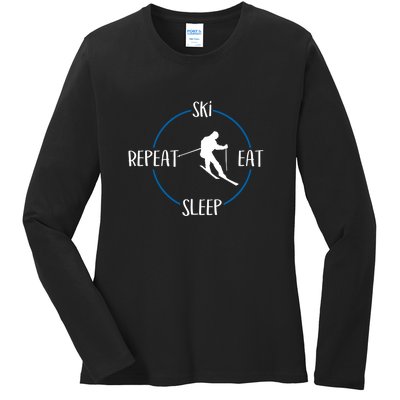 Ski Eat Sleep Repeat And Downhill Skiers Gift For Skiers Ladies Long Sleeve Shirt