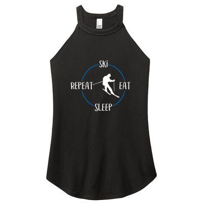 Ski Eat Sleep Repeat And Downhill Skiers Gift For Skiers Women's Perfect Tri Rocker Tank