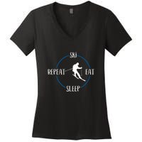 Ski Eat Sleep Repeat And Downhill Skiers Gift For Skiers Women's V-Neck T-Shirt