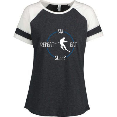 Ski Eat Sleep Repeat And Downhill Skiers Gift For Skiers Enza Ladies Jersey Colorblock Tee