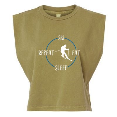 Ski Eat Sleep Repeat And Downhill Skiers Gift For Skiers Garment-Dyed Women's Muscle Tee