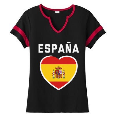 Spain & Espana Soccer & Football Flag Jersey Ladies Halftime Notch Neck Tee