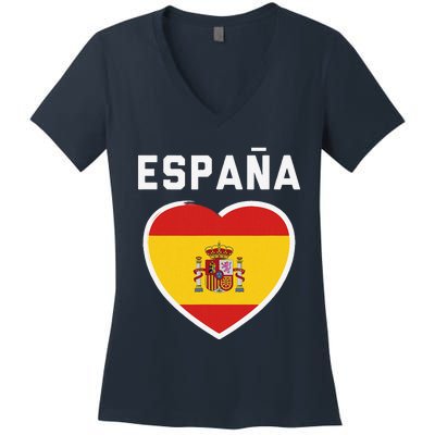 Spain & Espana Soccer & Football Flag Jersey Women's V-Neck T-Shirt