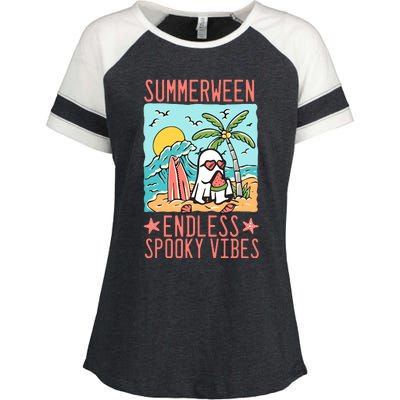 Summerween Endless Spooky Vibes Cute Ghost Summer Halloween Enza Ladies Jersey Colorblock Tee