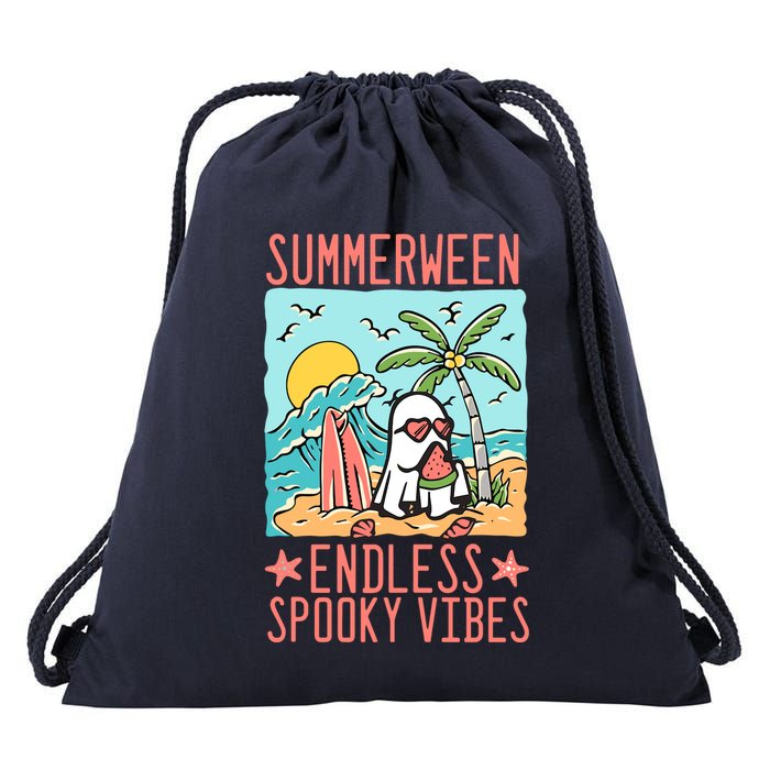 Summerween Endless Spooky Vibes Cute Ghost Summer Halloween Drawstring Bag