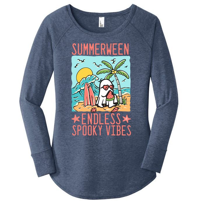 Summerween Endless Spooky Vibes Cute Ghost Summer Halloween Women's Perfect Tri Tunic Long Sleeve Shirt