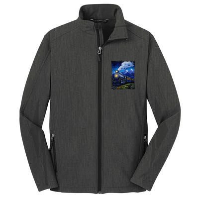 Steam Engine Steam Train Vintage Van Gogh Locomotive Core Soft Shell Jacket