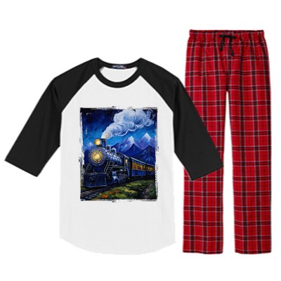 Steam Engine Steam Train Vintage Van Gogh Locomotive Raglan Sleeve Pajama Set