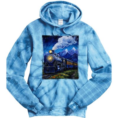 Steam Engine Steam Train Vintage Van Gogh Locomotive Tie Dye Hoodie