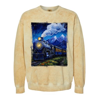 Steam Engine Steam Train Vintage Van Gogh Locomotive Colorblast Crewneck Sweatshirt