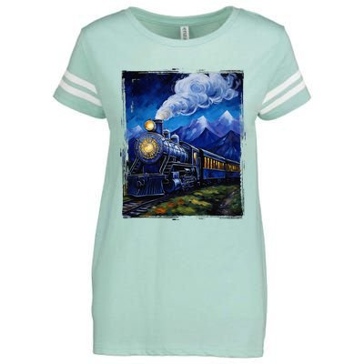 Steam Engine Steam Train Vintage Van Gogh Locomotive Enza Ladies Jersey Football T-Shirt