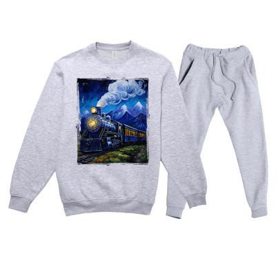 Steam Engine Steam Train Vintage Van Gogh Locomotive Premium Crewneck Sweatsuit Set