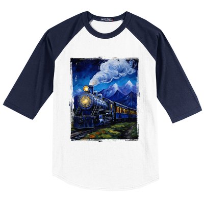 Steam Engine Steam Train Vintage Van Gogh Locomotive Baseball Sleeve Shirt