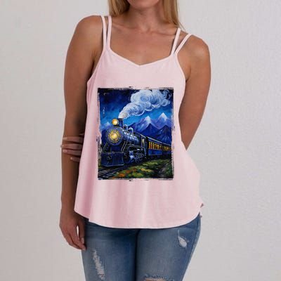 Steam Engine Steam Train Vintage Van Gogh Locomotive Women's Strappy Tank