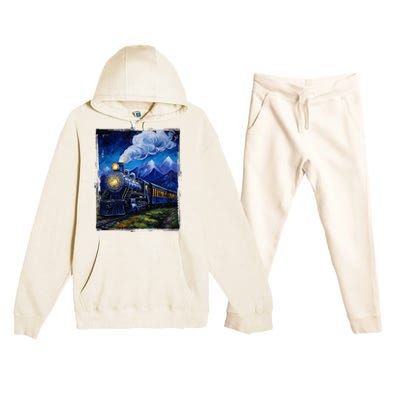 Steam Engine Steam Train Vintage Van Gogh Locomotive Premium Hooded Sweatsuit Set